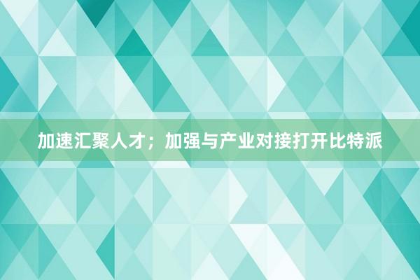 加速汇聚人才；加强与产业对接打开比特派