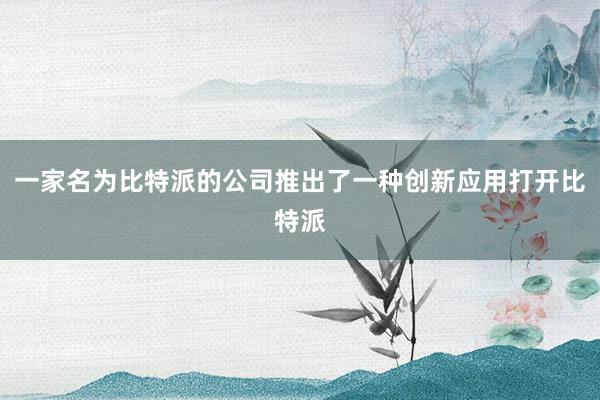 一家名为比特派的公司推出了一种创新应用打开比特派